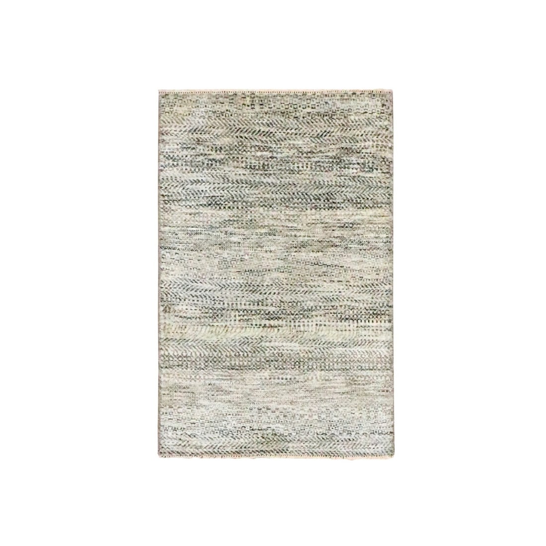 Rug 2'x3' Beige Undyed Natural Wool Modern Grass Design Hand Knotted Mat (1 of 5)