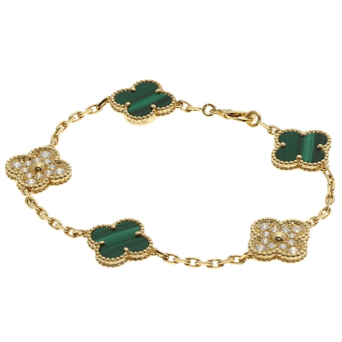 Yellow Van Cleef & Arpels Vintage Alhambra Malachite Diamond Bracelet K18: Yellow Van Cleef & Arpels Vintage Alhambra Malachite Diamond Bracelet K18 This listing features Yellow Van Cleef & Arpels Vintage Alhambra Malachite Diamond Bracelet K18. Item specifics are provided