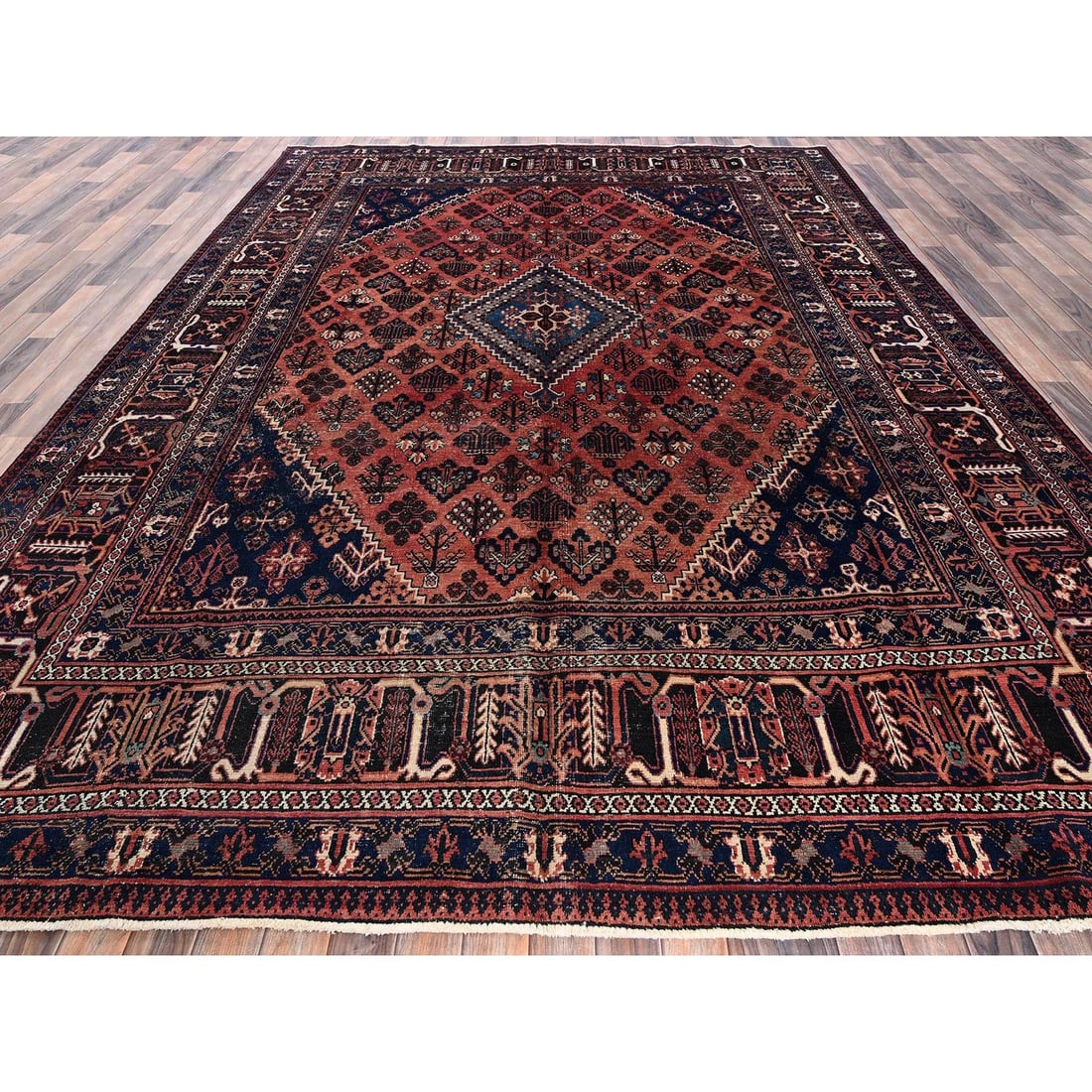 Rug 9'x12'5" Copper Red Vintage Zoroastrian Hand Knotted Pure Wool Clean - 3