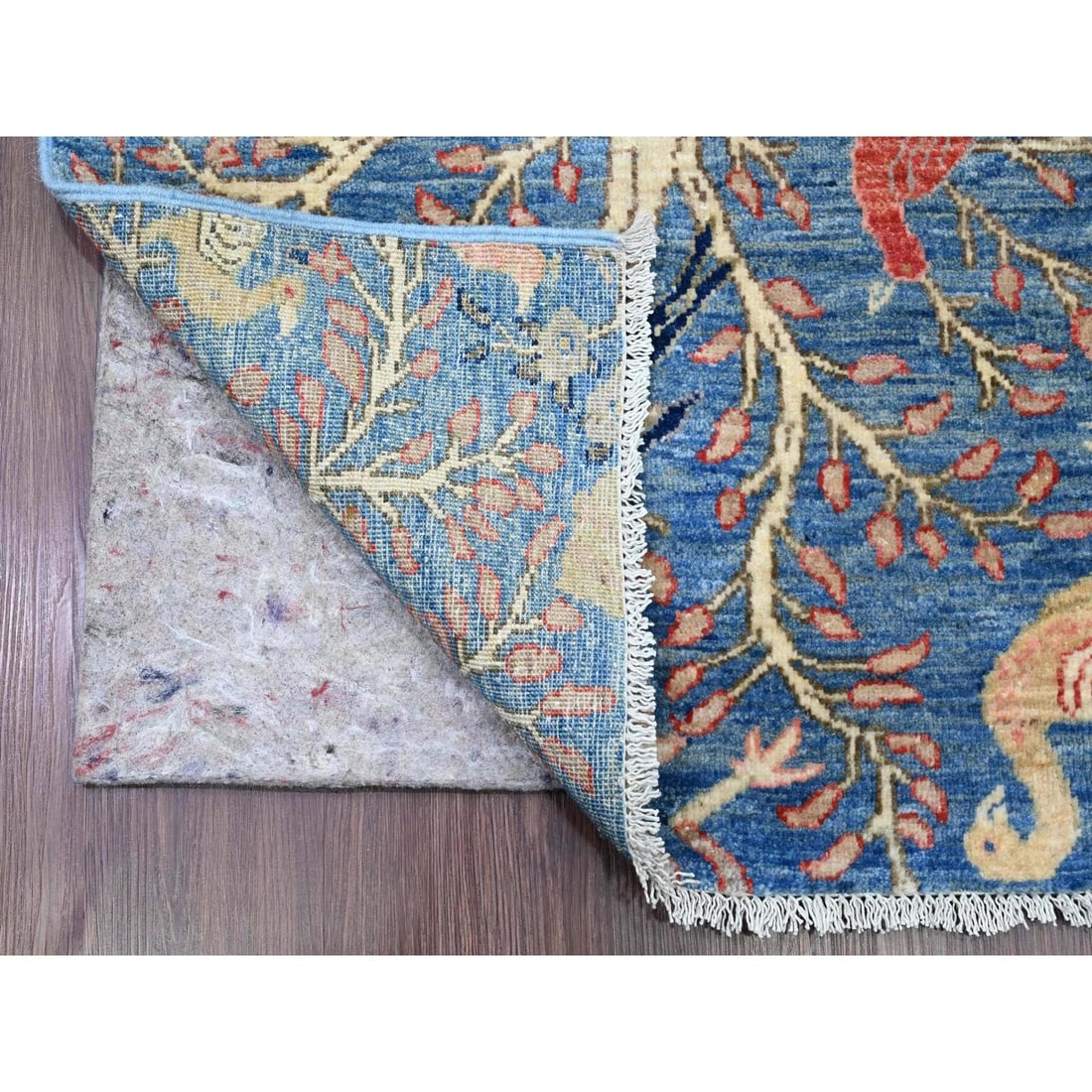 Rug 2'10"x23'6" Blue Afghan Peshawar Bird Design Wool Hand Knotted Runner - 2