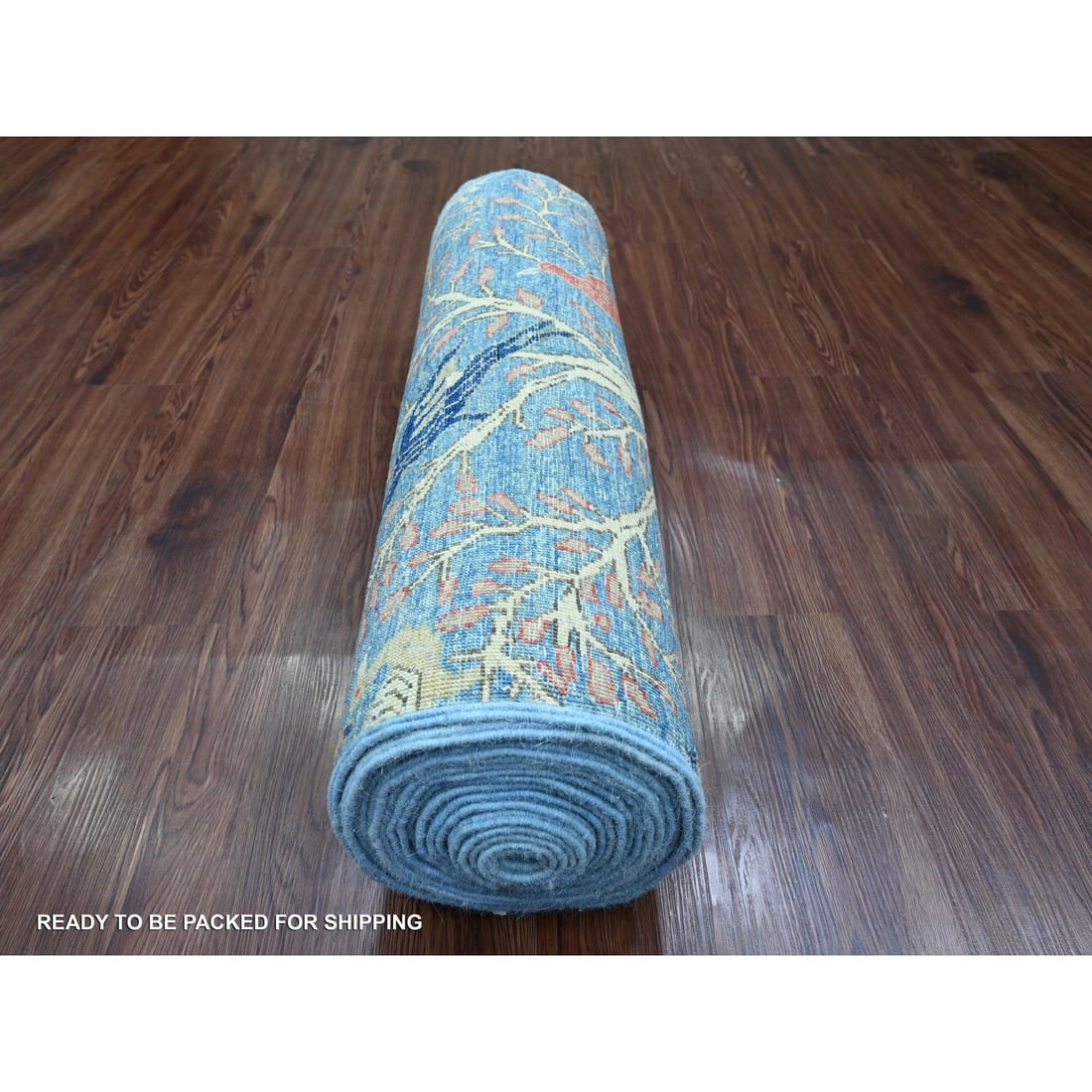 Rug 2'10"x23'6" Blue Afghan Peshawar Bird Design Wool Hand Knotted Runner - 4