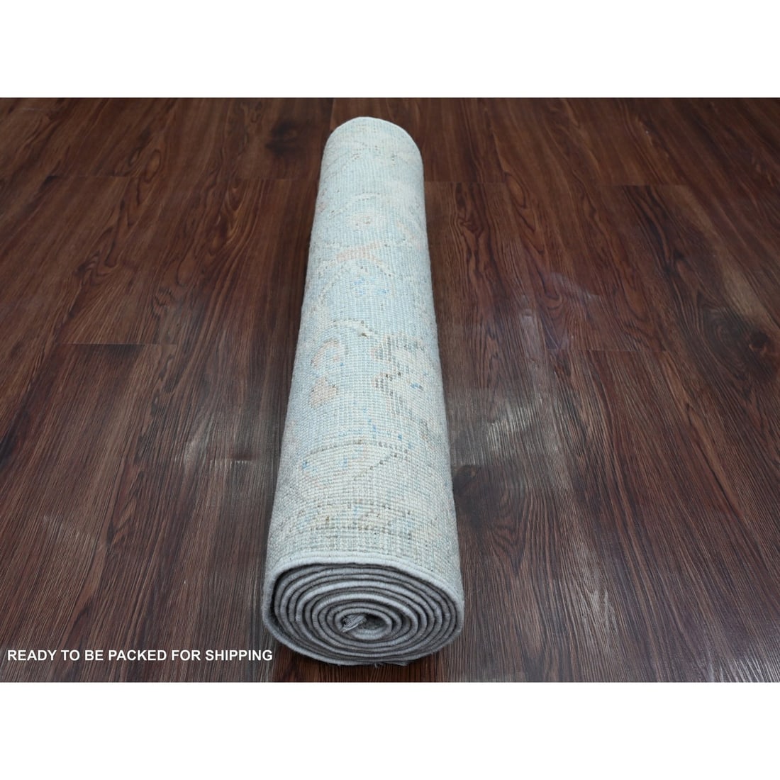 Rug 2'8"x9'8" Gray Hand Knotted Angora Oushak Leaf Design All Wool Runner - 4