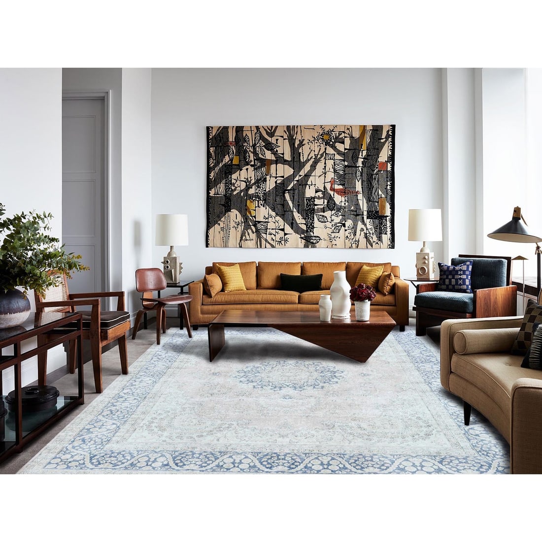 Rug 10'2"x13'4" Red Hand Knotted Worn Wool Distressed Look Old Farsian - 2