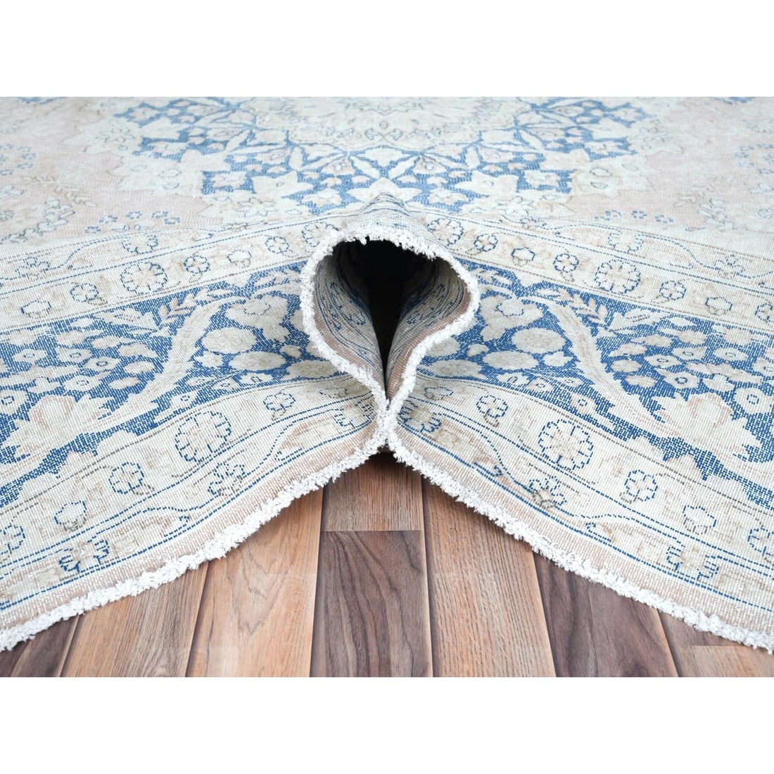 Rug 10'2"x13'4" Red Hand Knotted Worn Wool Distressed Look Old Farsian - 6