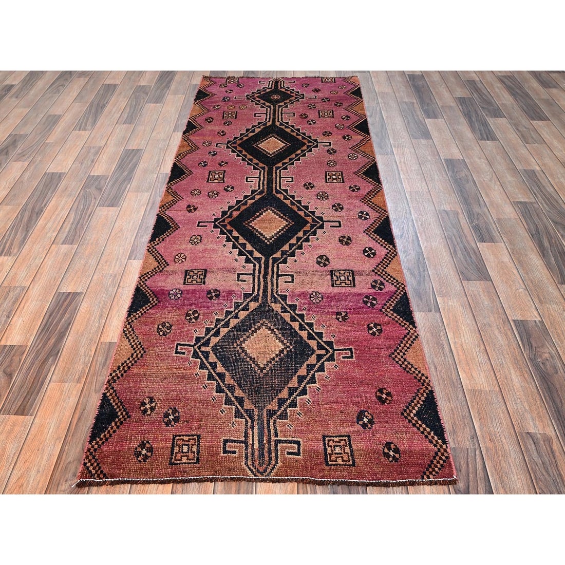 Pile 2'10"x8' Pink Vintage Zoroastrian Sheeraz Hand Knotted Wool Runner Zero - 2