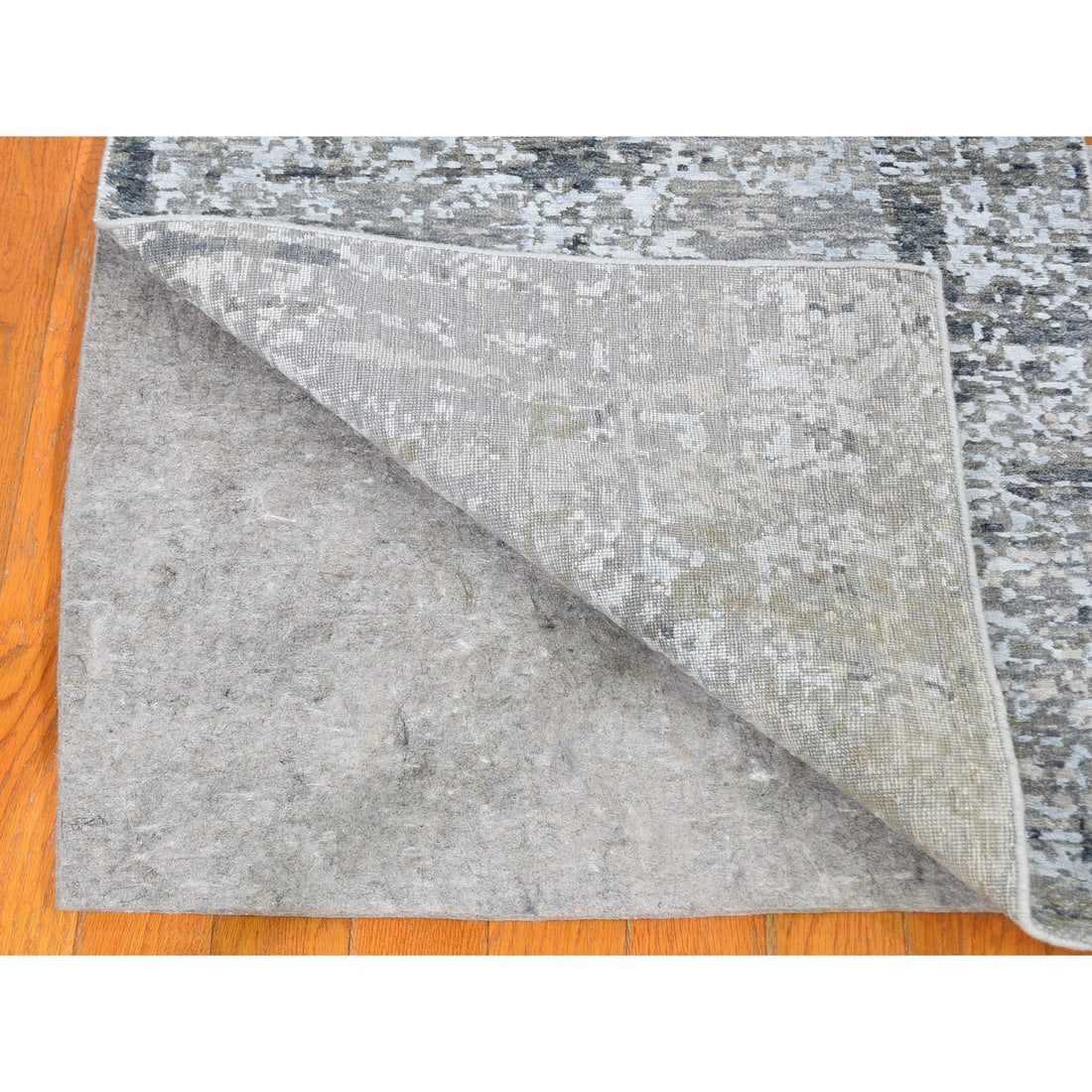 Rug 2'5"x12'1" Gray Abstract Design Wool & Silk Hi-Low Pile Denser Weave - 4