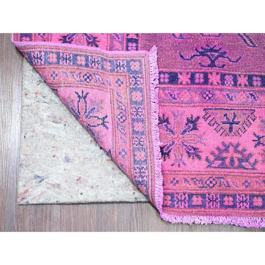 Hand Knotted Wool Rug - 5'7"x7'9" Pink Overdyed Kazak Medallion Design - 2