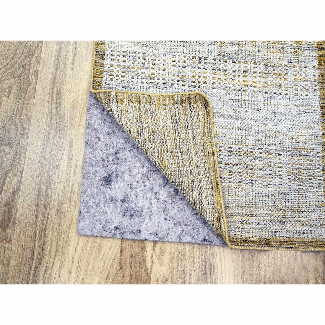 Runner 2'8"x8'2" Yellow Hand Knotted Rug Distressed Grass Design Pure Wool - 3