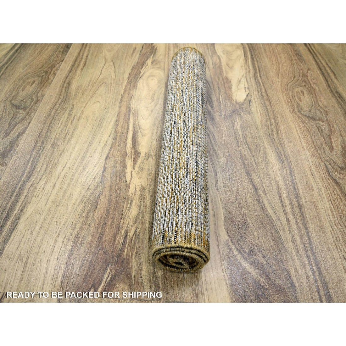 Runner 2'8"x8'2" Yellow Hand Knotted Rug Distressed Grass Design Pure Wool - 5