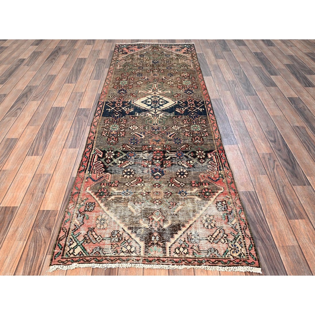 Rug 2'8"x8'9" Brown Vintage Zoroastrian Bibikabood Wool Hand Knotted Runner - 2