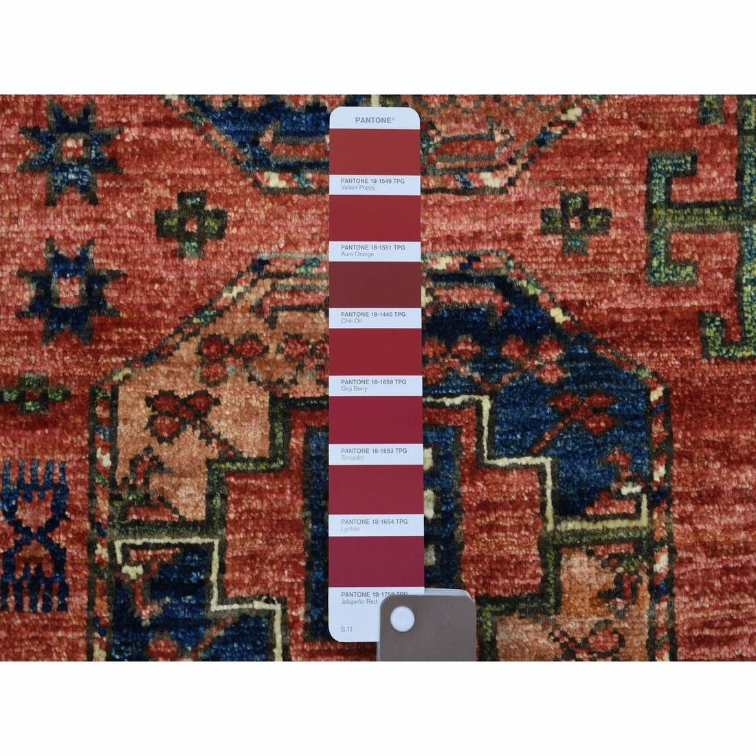 Rug 2'1"x2'10" Coral Red Natural Dyes Afghan Ersari Hand Knotted Wool - 3
