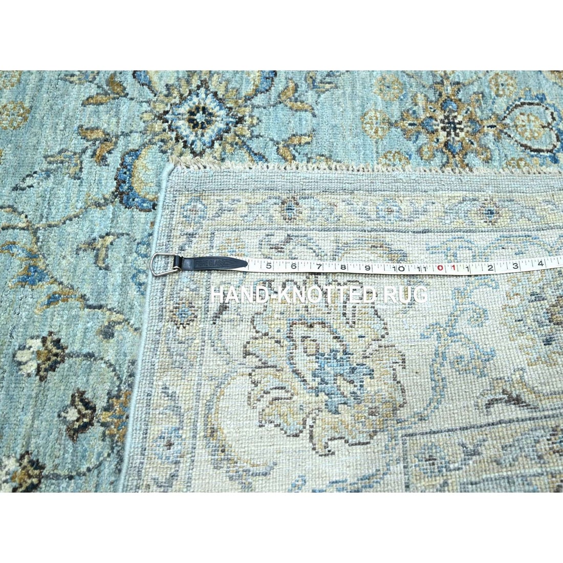 Rug 6'x9'1" Baby Blue Hand Knotted Agra Shah Abbas Vines Design Pure Wool - 11