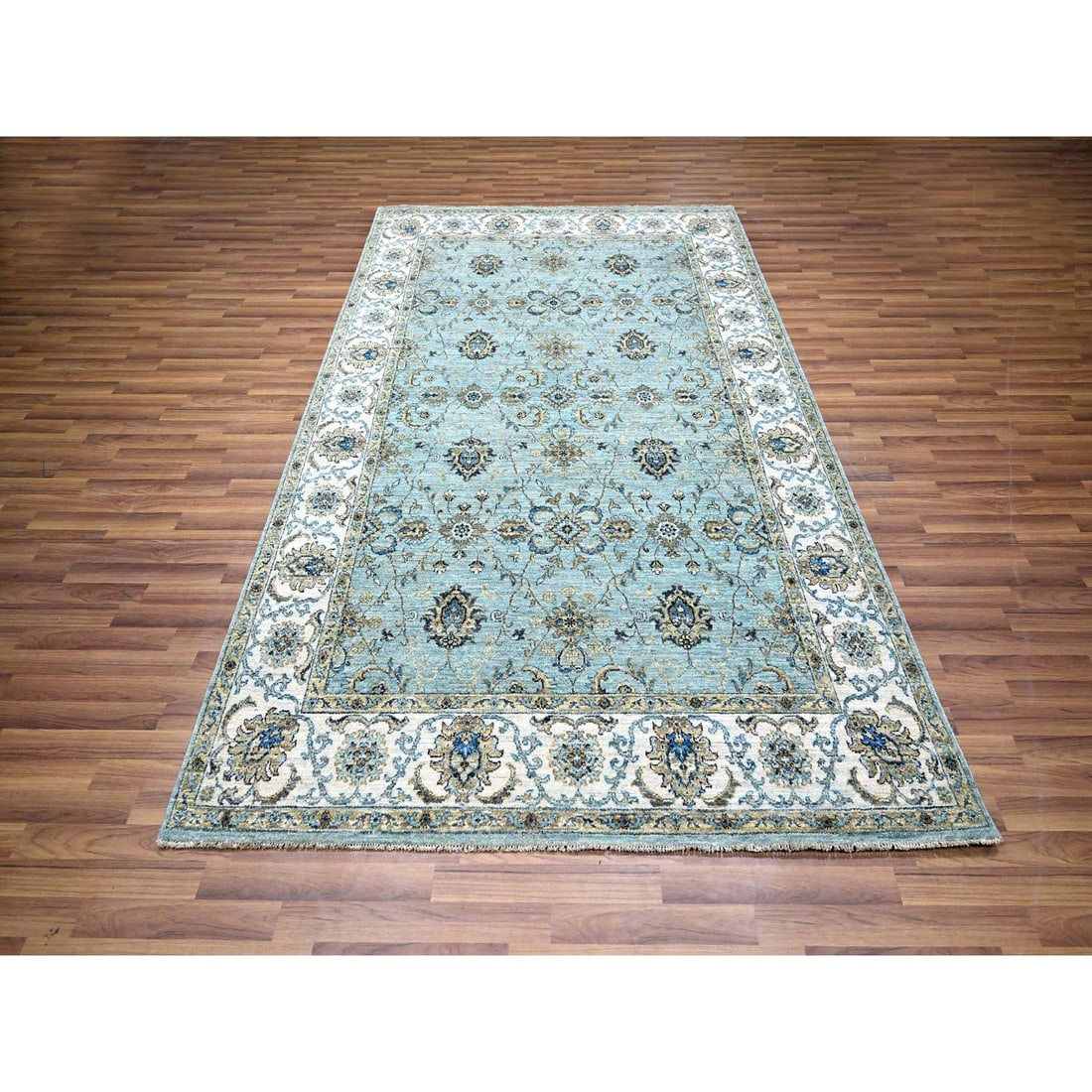 Rug 6'x9'1" Baby Blue Hand Knotted Agra Shah Abbas Vines Design Pure Wool - 2