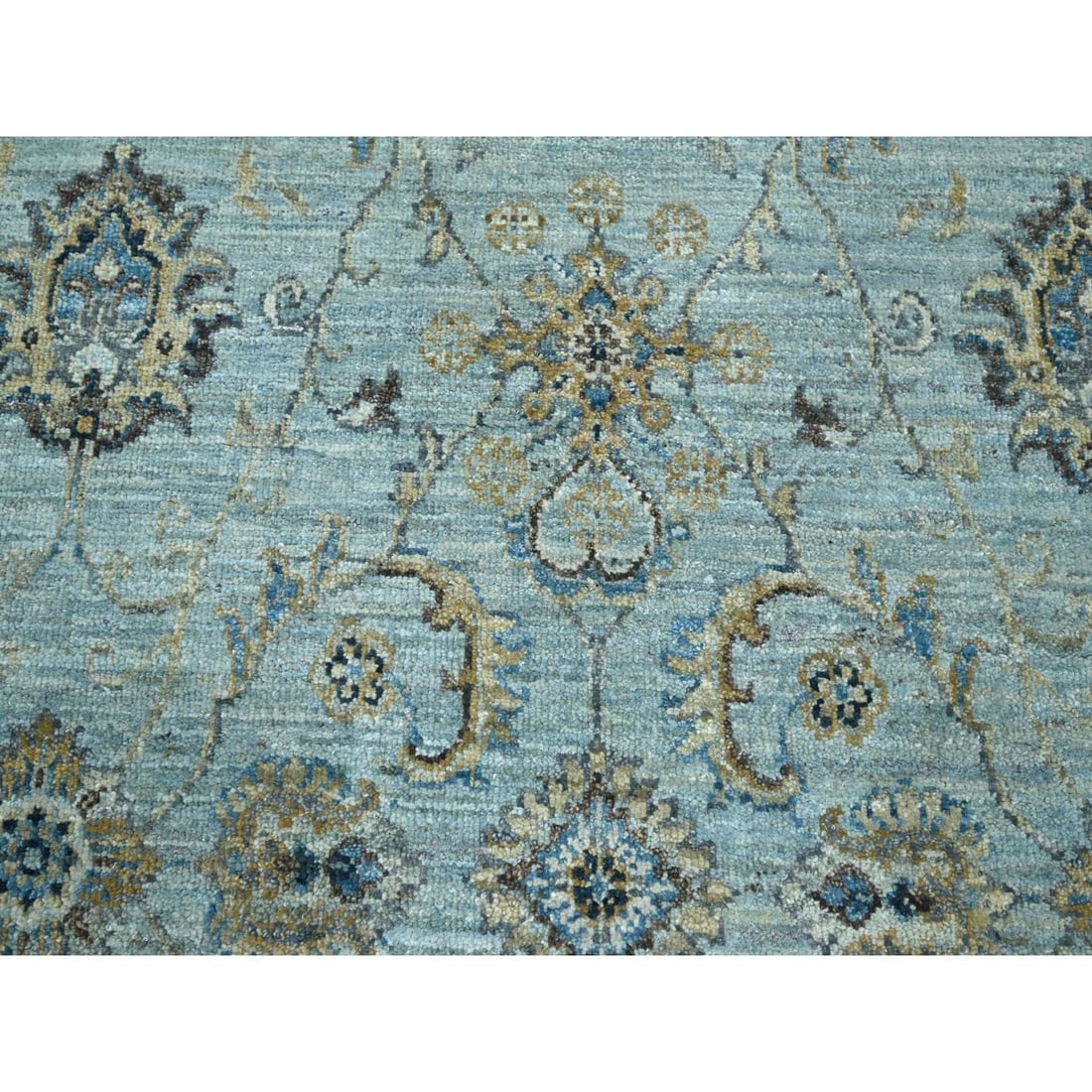 Rug 6'x9'1" Baby Blue Hand Knotted Agra Shah Abbas Vines Design Pure Wool - 8