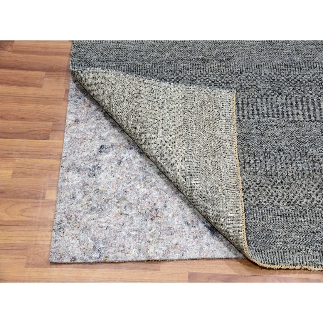 Rug 6'x6' Pediment Gray Grass Plain Design Hand Knotted Oriental Square - 3