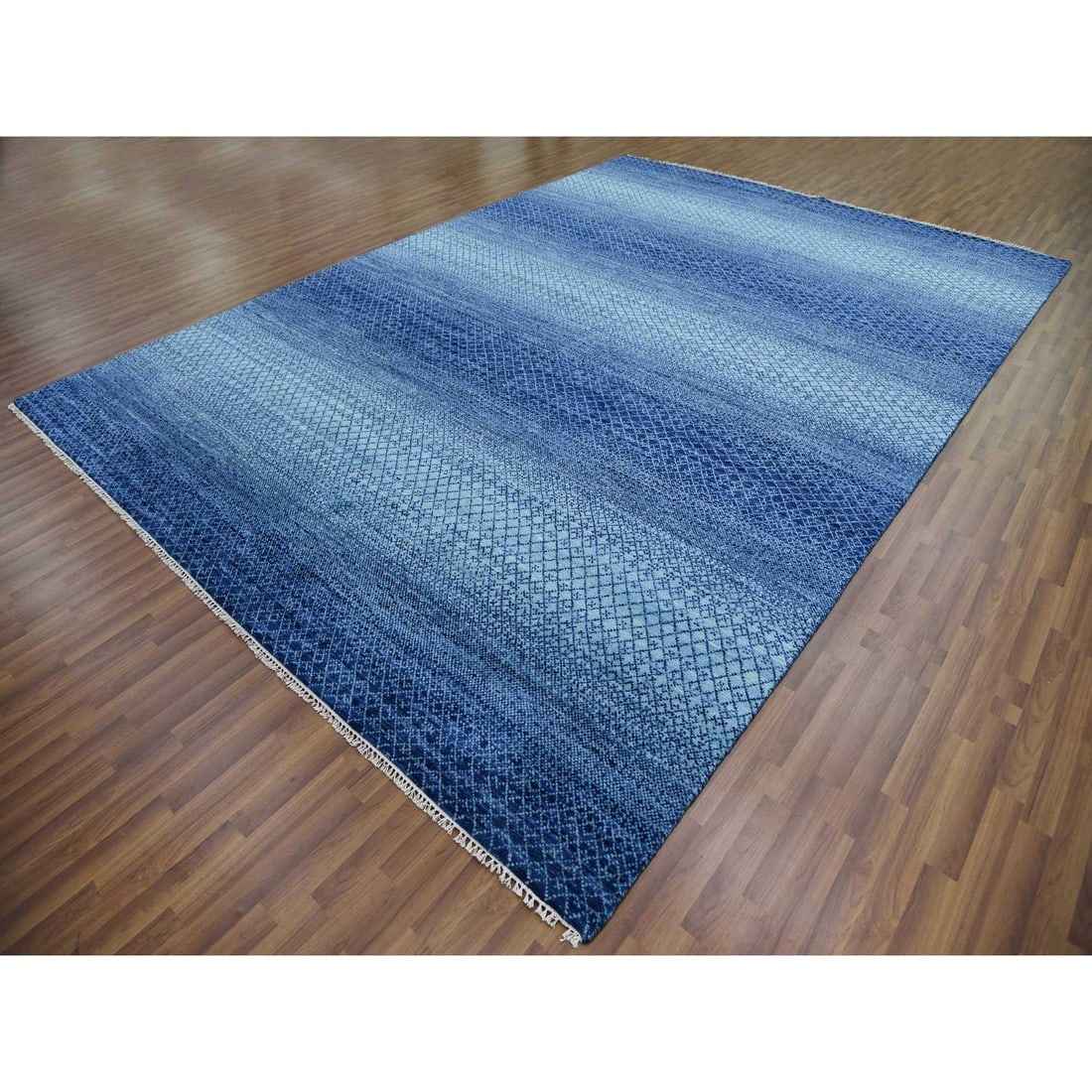 Rug 9'10"x14' Blue Modern Chiaroscuro Collection Pure Wool Hand Knotted - 3