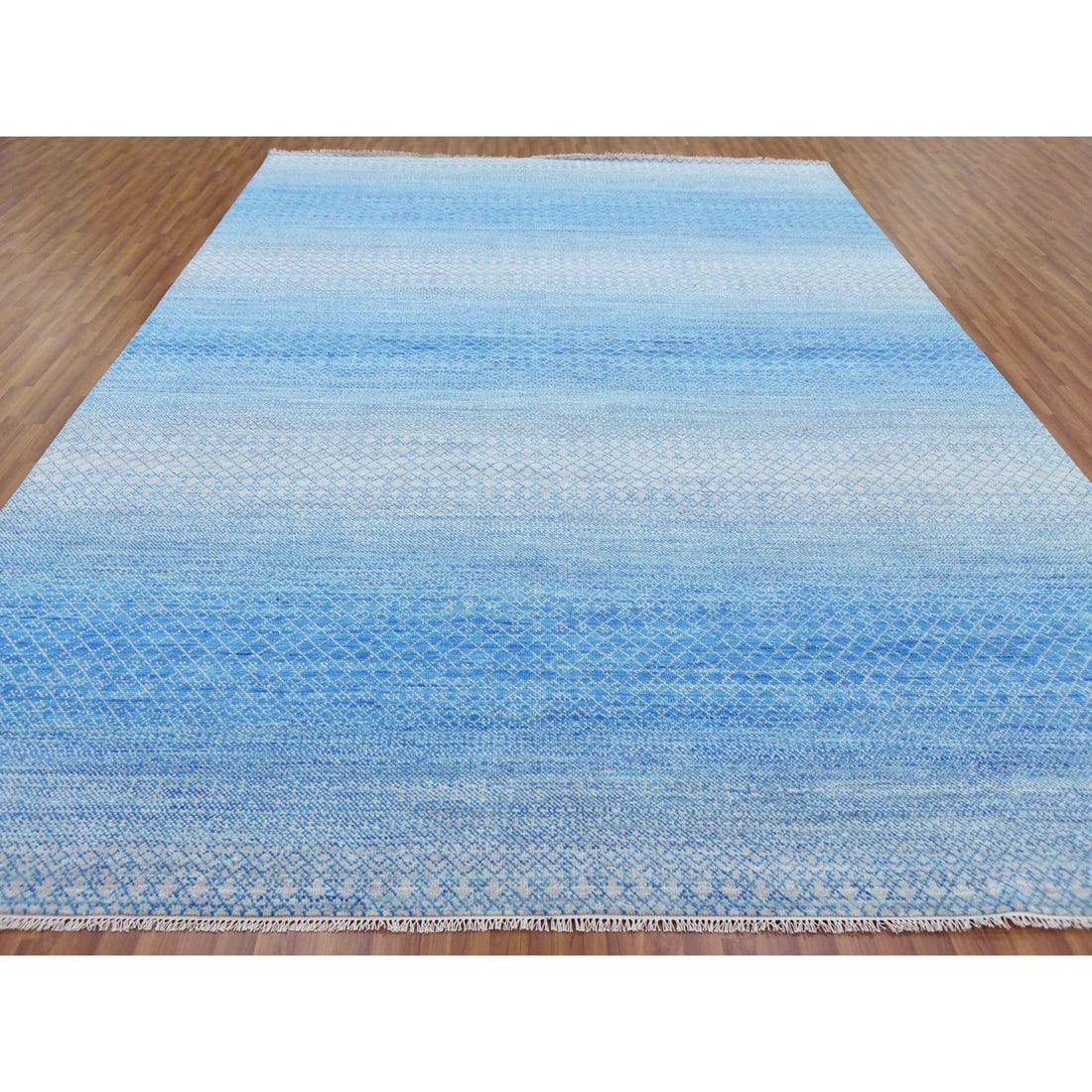 Rug 10'x14'3" Blue Pure Wool Hand Knotted Modern Chiaroscuro Collection - 2