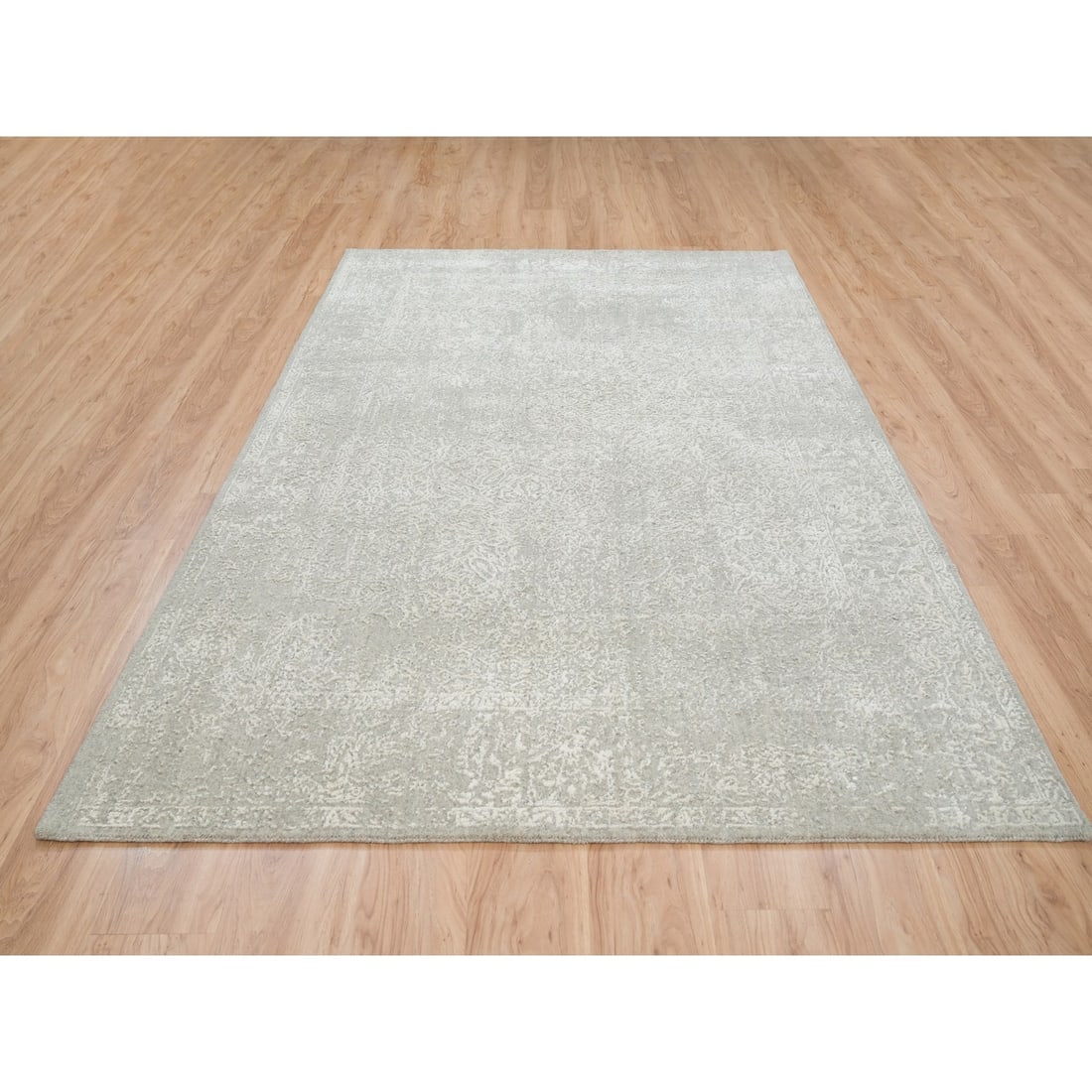 Rug 6'x9'2" Beige Plant Based Silk and Wool Hand Loomed Fine Jacquard - 3