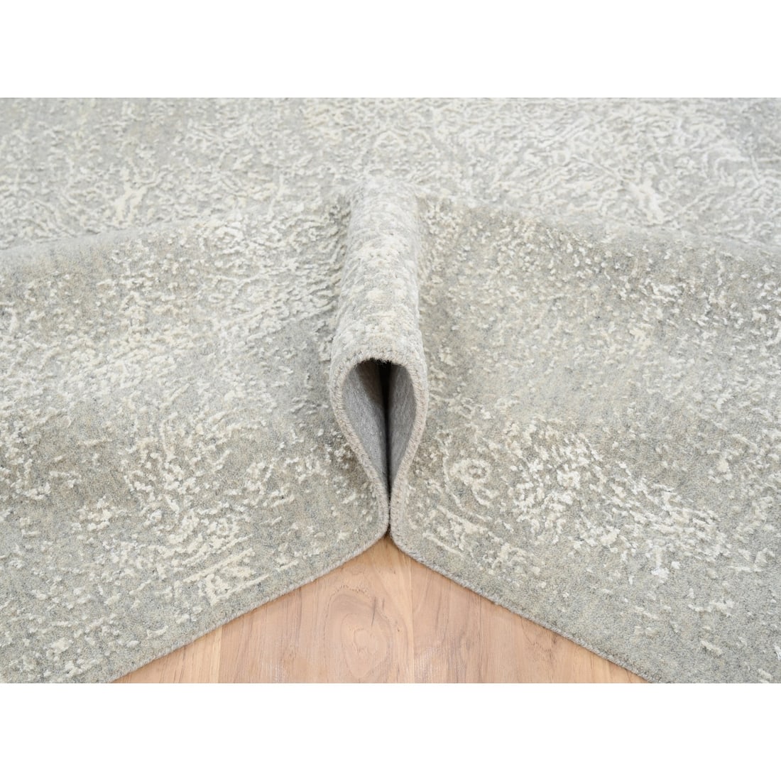 Rug 6'x9'2" Beige Plant Based Silk and Wool Hand Loomed Fine Jacquard - 6