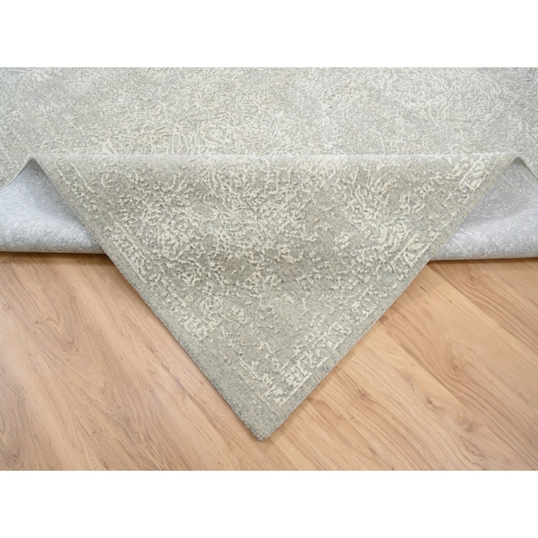 Rug 6'x9'2" Beige Plant Based Silk and Wool Hand Loomed Fine Jacquard - 7