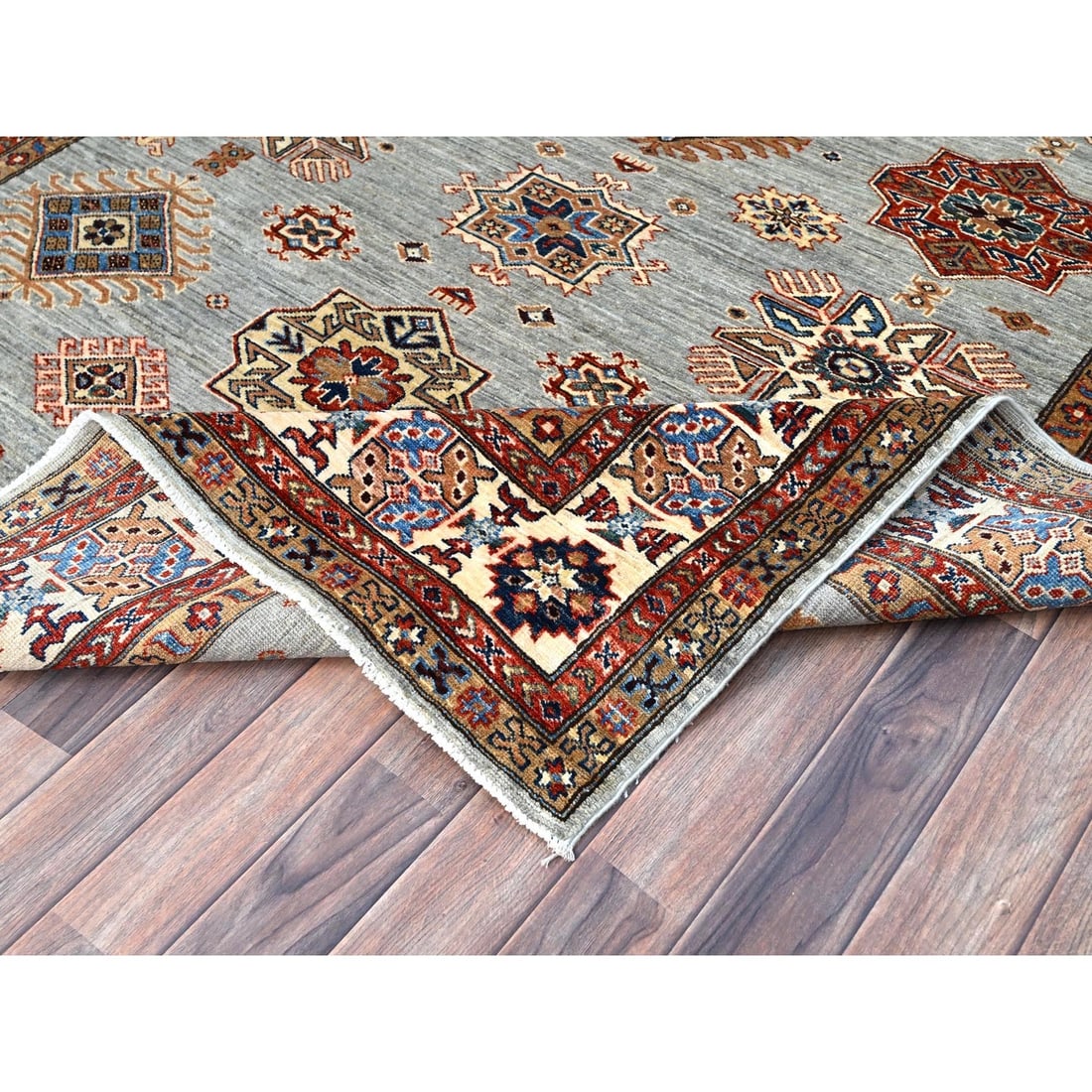 Rug 6'x8'9" Parma Gray Hand Knotted Wool Super Kazak Geometric Oriental - 7