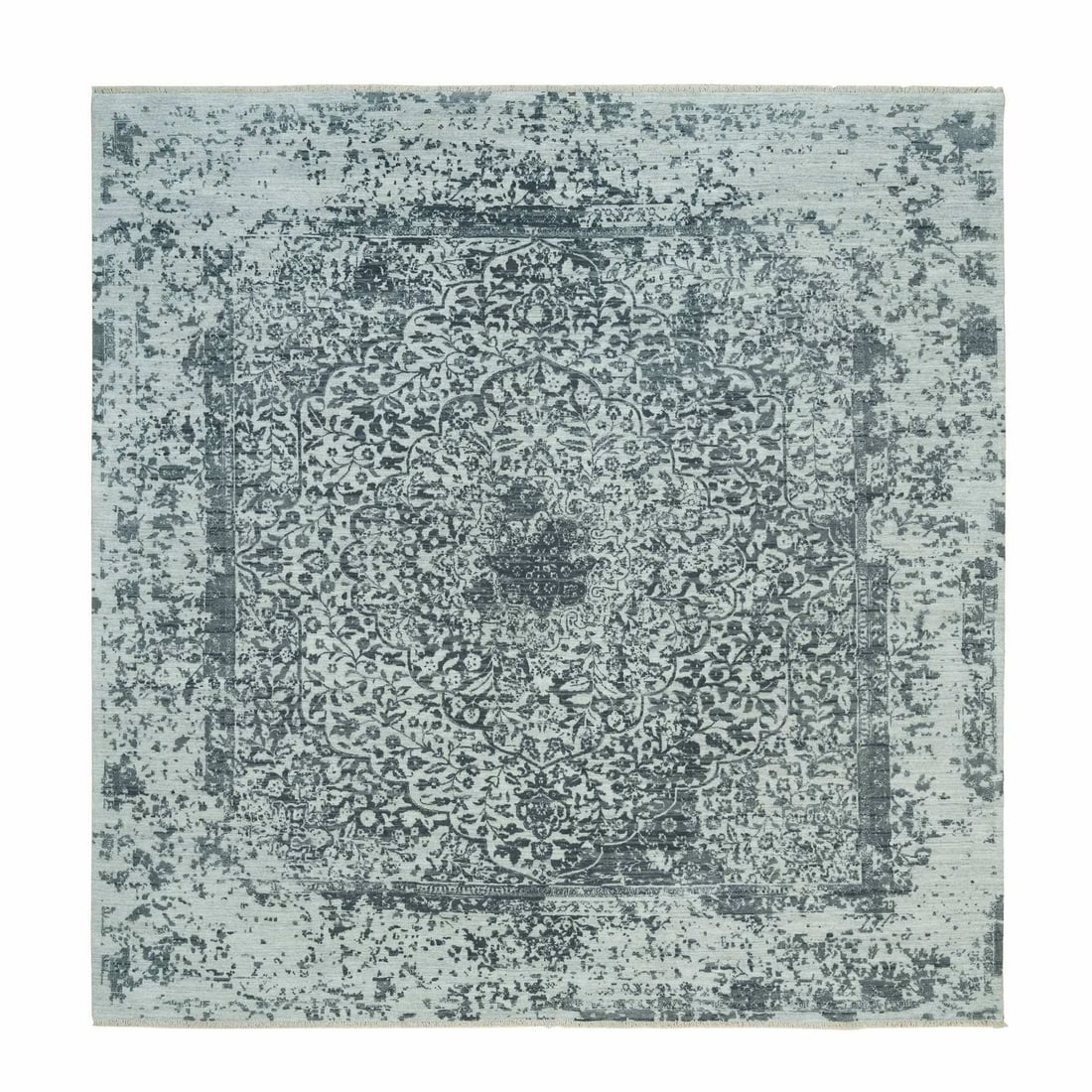 Rug 10'x10' Gray Hand Knotted Broken Zoroastrian Square Wool And Silk (1 of 11)