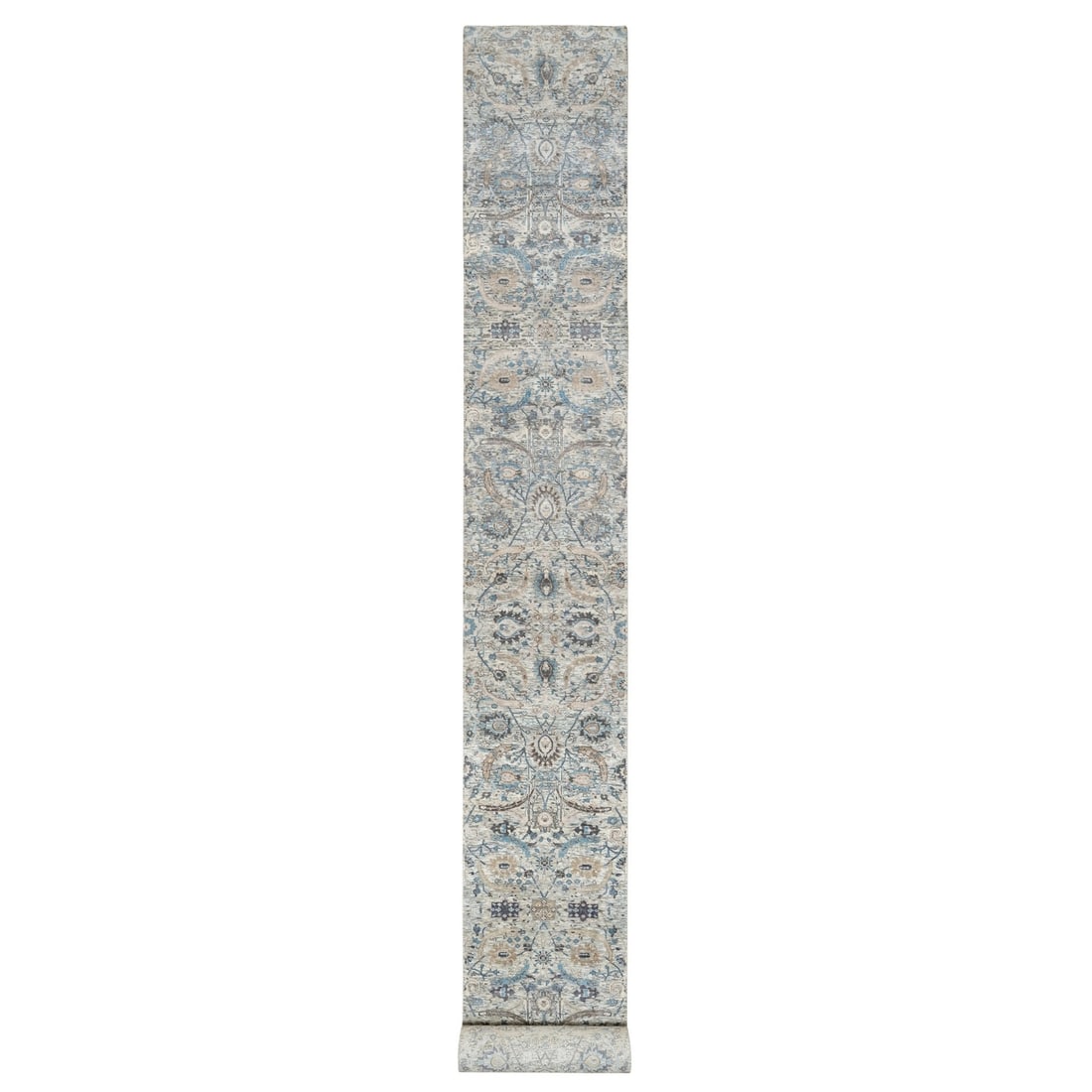 Rug 2'7"x25'9" White Hand Knotted Sickle Leaf Silk and Wool XL Runner (1 of 8)