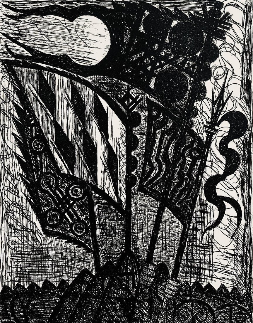 Etching - Marcel Gromaire - tendards - Scne XXIV - Shakespeare - Macbeth - Eaux-fortes de Gromaire (1 of 9)