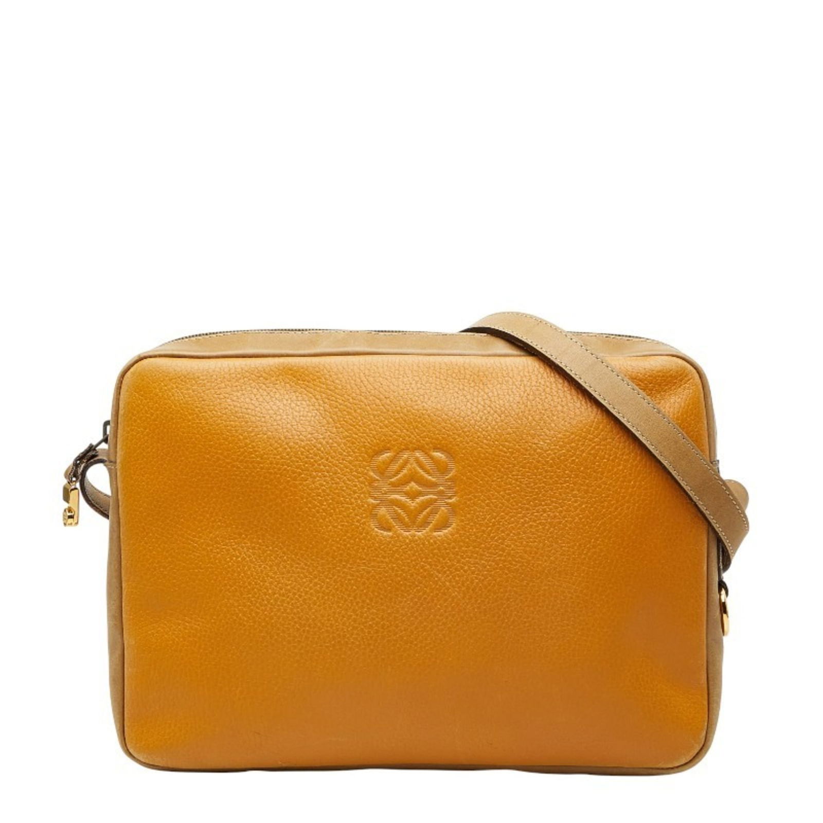 Leather Loewe Shoulder Bag: Leather Loewe Shoulder Bag This listing features Leather Loewe Shoulder Bag. Item specifics are provided below. Item Specifics: Brand: Loewe Type: Shoulder Bag Material: Leather Color: Beige, Yellow G