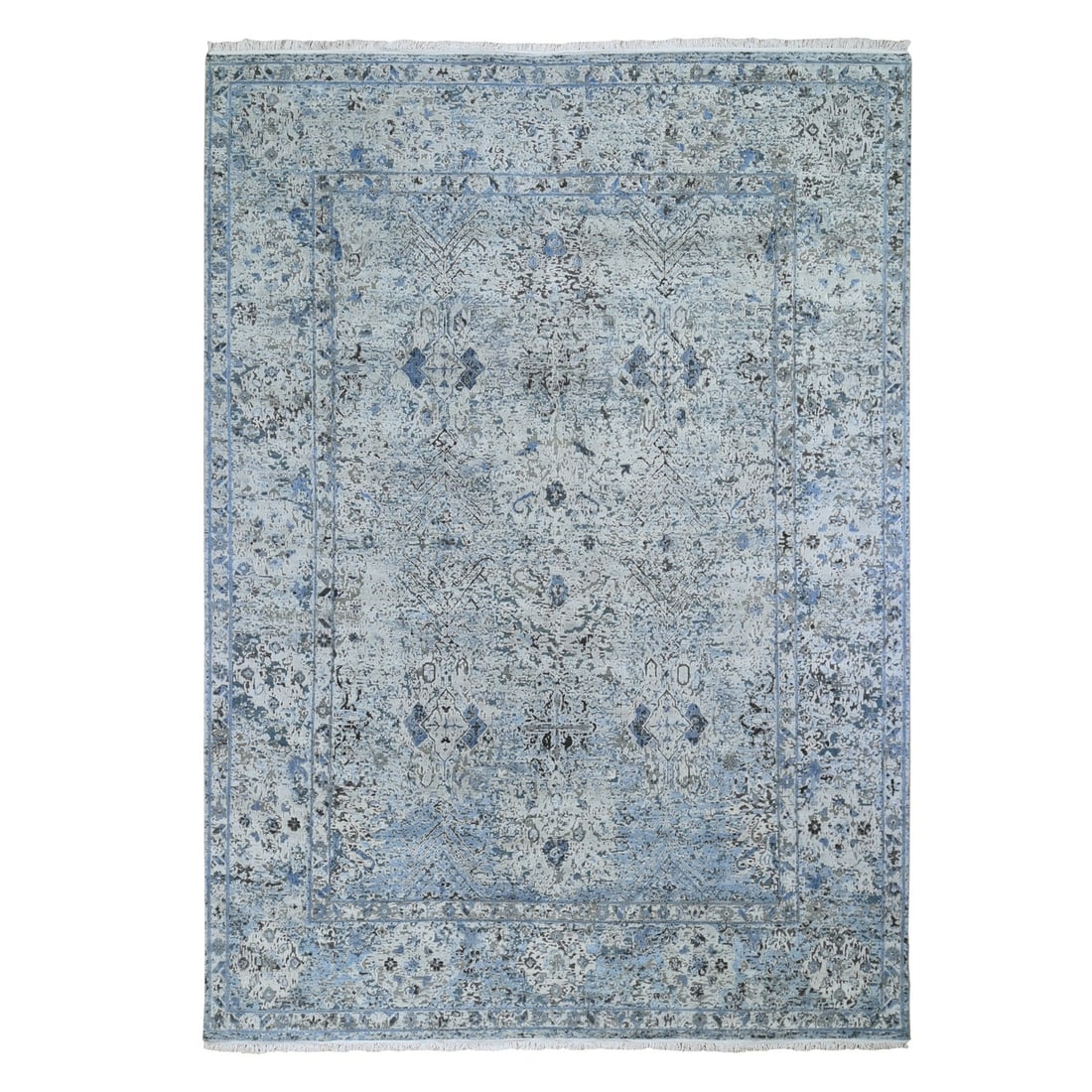 Rug 8'10"x12' Distressed Pure Silk with Textured Wool Hand Knotted (1 of 12)