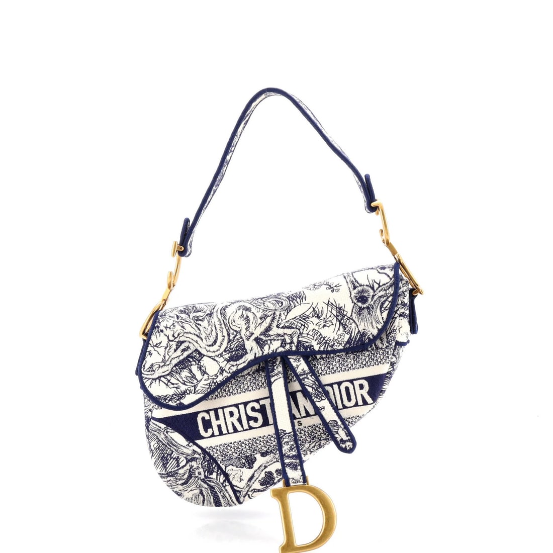 Medium Christian Dior Saddle Bag Logo Embroidered Canvas (1 of 6)