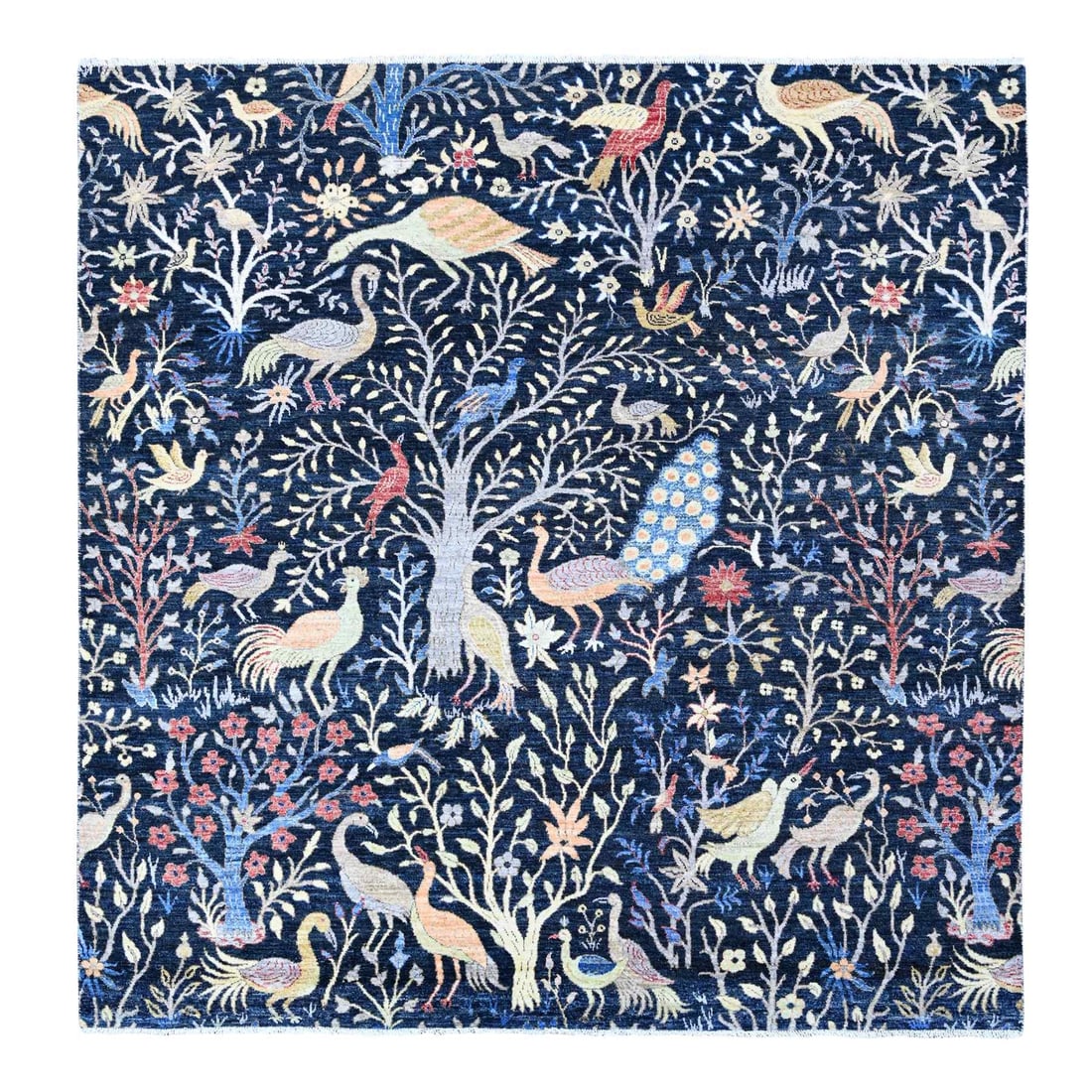 Rug 8'x8' Blue Birds Of Paradise Peshawar Hand Knotted Square Oriental (1 of 11)