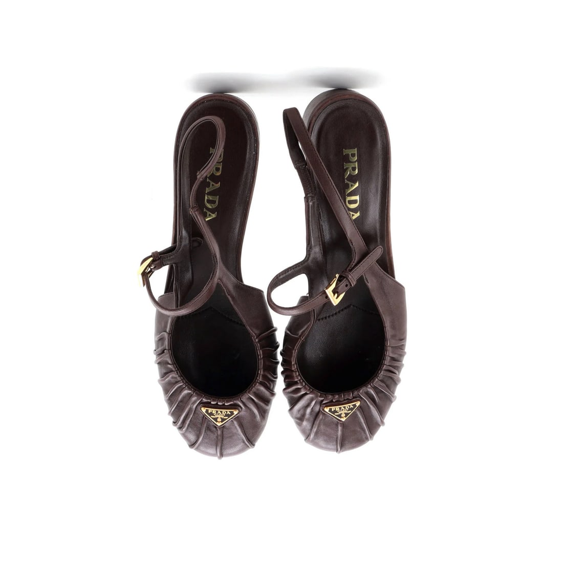 Leather Prada Women's Mary Jane Slingback Pumps Ruched - 2