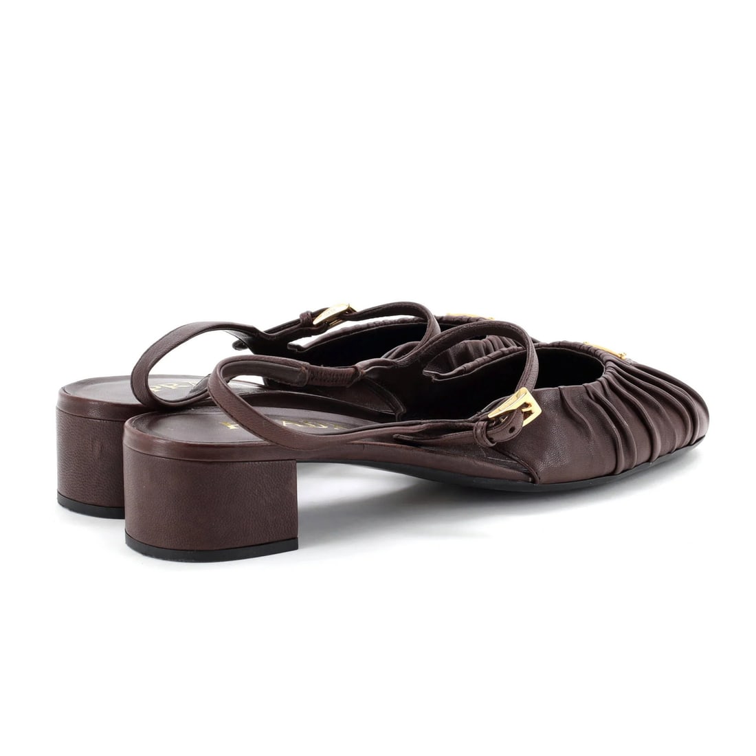 Leather Prada Women's Mary Jane Slingback Pumps Ruched - 3