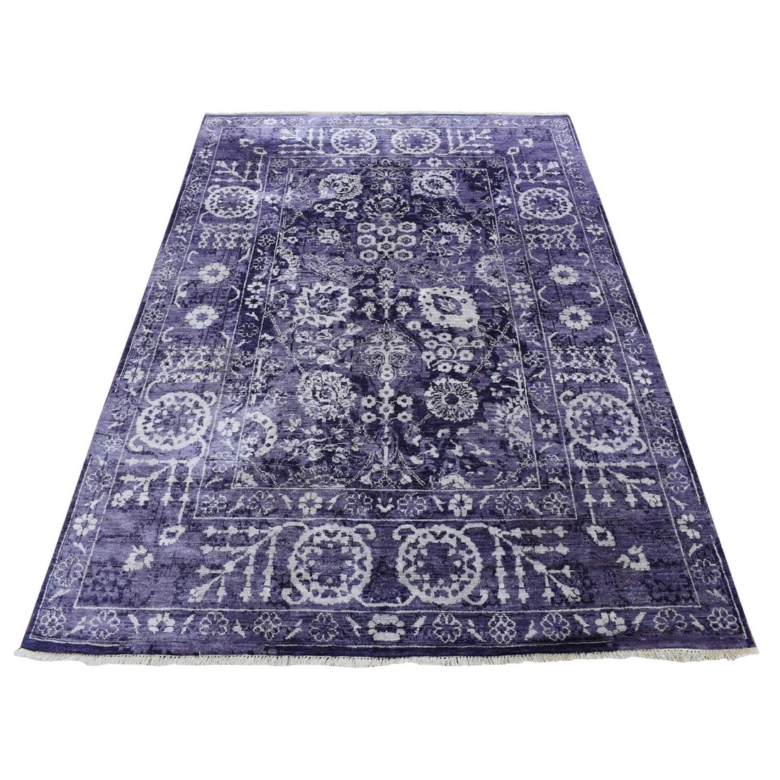 Rug 4'10"x6'8" Purple Transitional Tebraz Wool and Silk Hand Knotted (1 of 8)