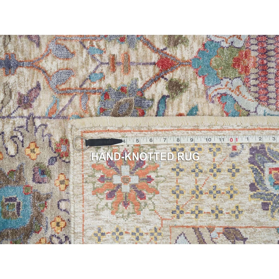 Rug 8'3"x10'3" Ivory Hand Knotted Tebraz Vase Silk With Wool - 12