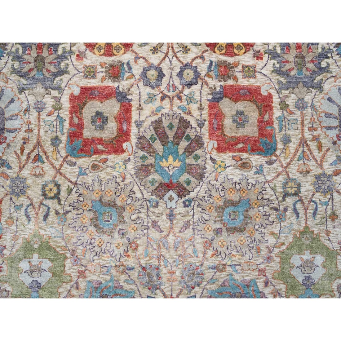 Rug 8'3"x10'3" Ivory Hand Knotted Tebraz Vase Silk With Wool - 9