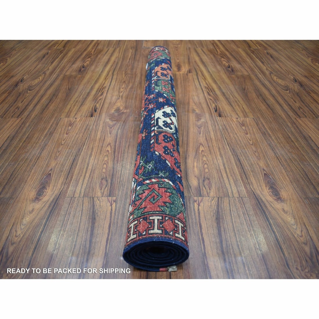 Rug 4'x5'9" Navy Afghan Ersari Elephant Feet Design Wool Hand Knotted - 4