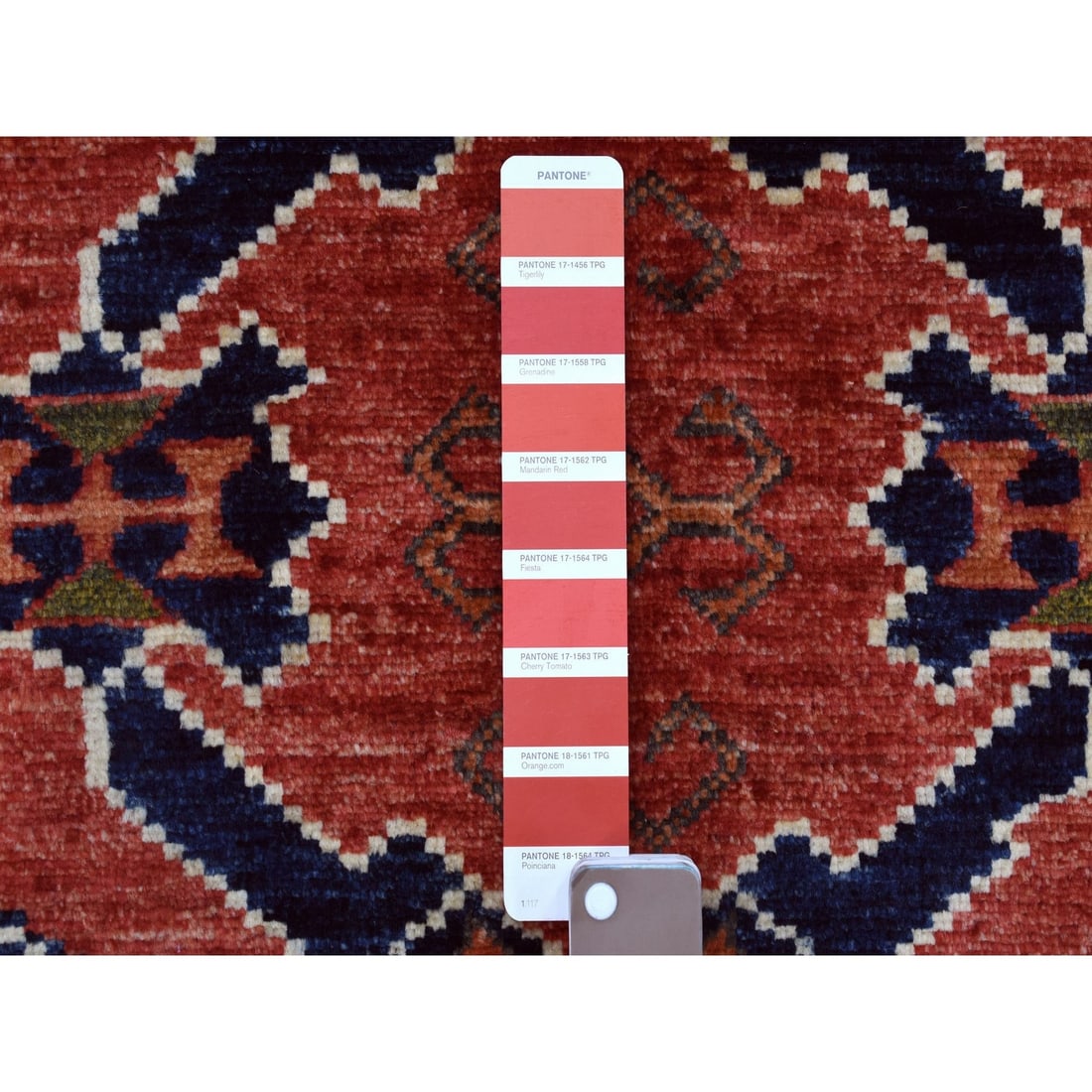 Rug 5'3"x6'6" Pure Wool Red Afghan Ersari Geometric Design Hand Knotted - 3