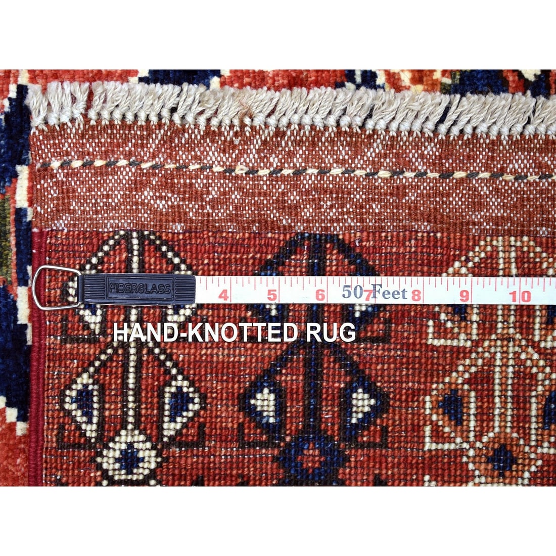 Rug 5'3"x6'6" Pure Wool Red Afghan Ersari Geometric Design Hand Knotted - 6
