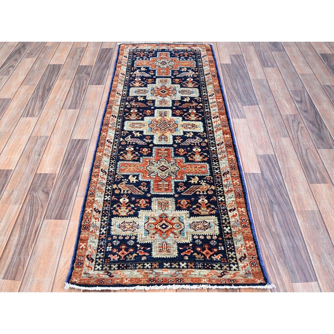 Rug 2'x5'10" Blue 200 KPSI Armenian Caucasian Design Runner Oriental - 2
