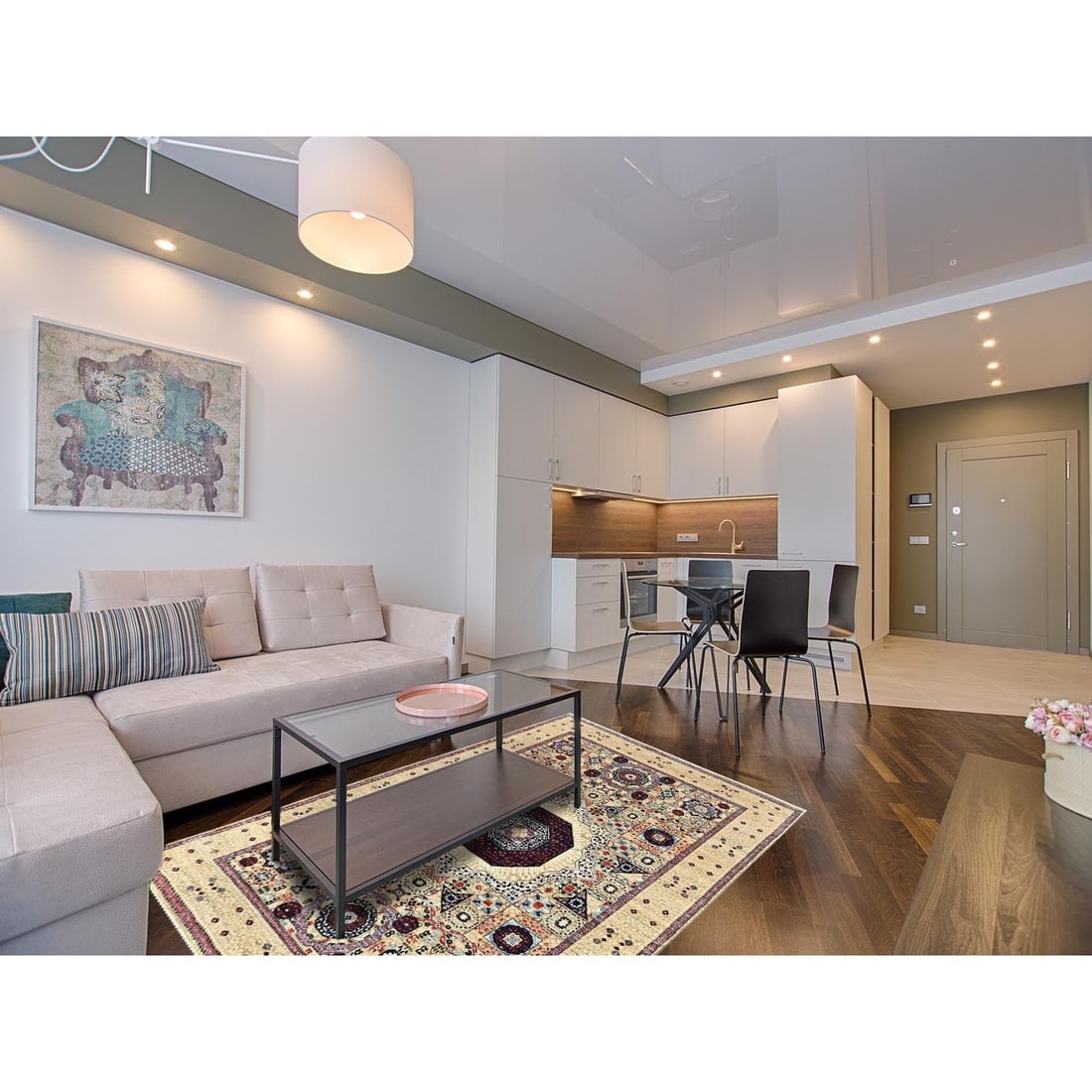 Rug 5'10"x8'10" Ecru Brown Soft Wool Hand Knotted Dynasty Design 200 KPSI - 2