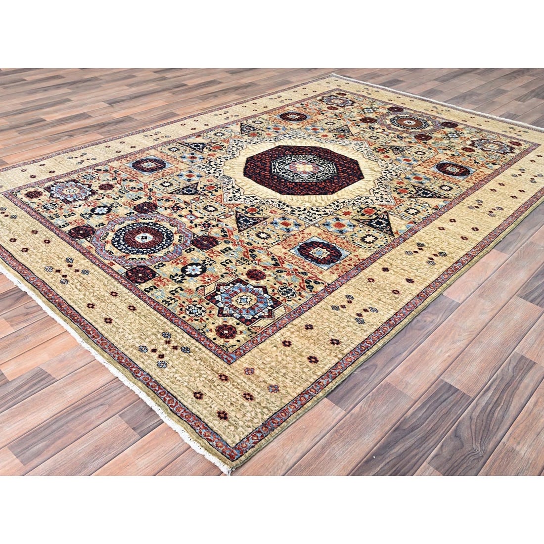Rug 5'10"x8'10" Ecru Brown Soft Wool Hand Knotted Dynasty Design 200 KPSI - 4