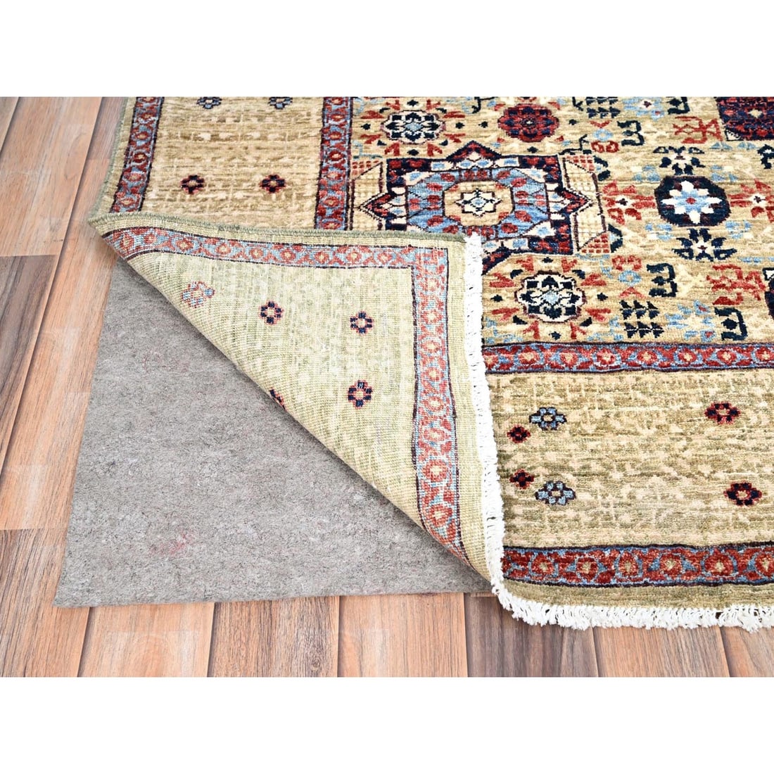 Rug 5'10"x8'10" Ecru Brown Soft Wool Hand Knotted Dynasty Design 200 KPSI - 5