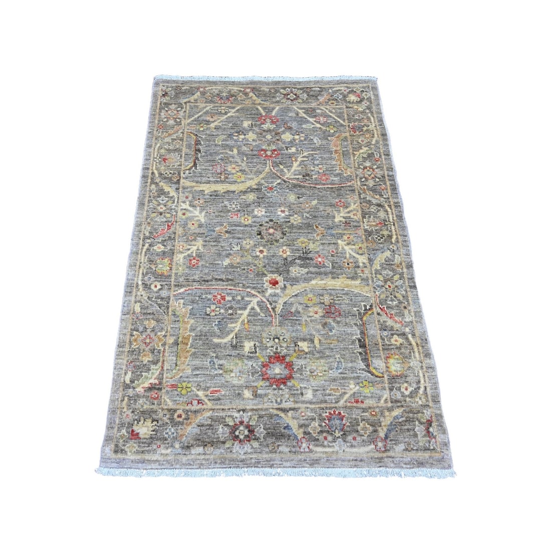 Rug 3'1"x4'9" Gray Afghan Peshawar Heris Design Hand Knotted Pure Wool (1 of 6)
