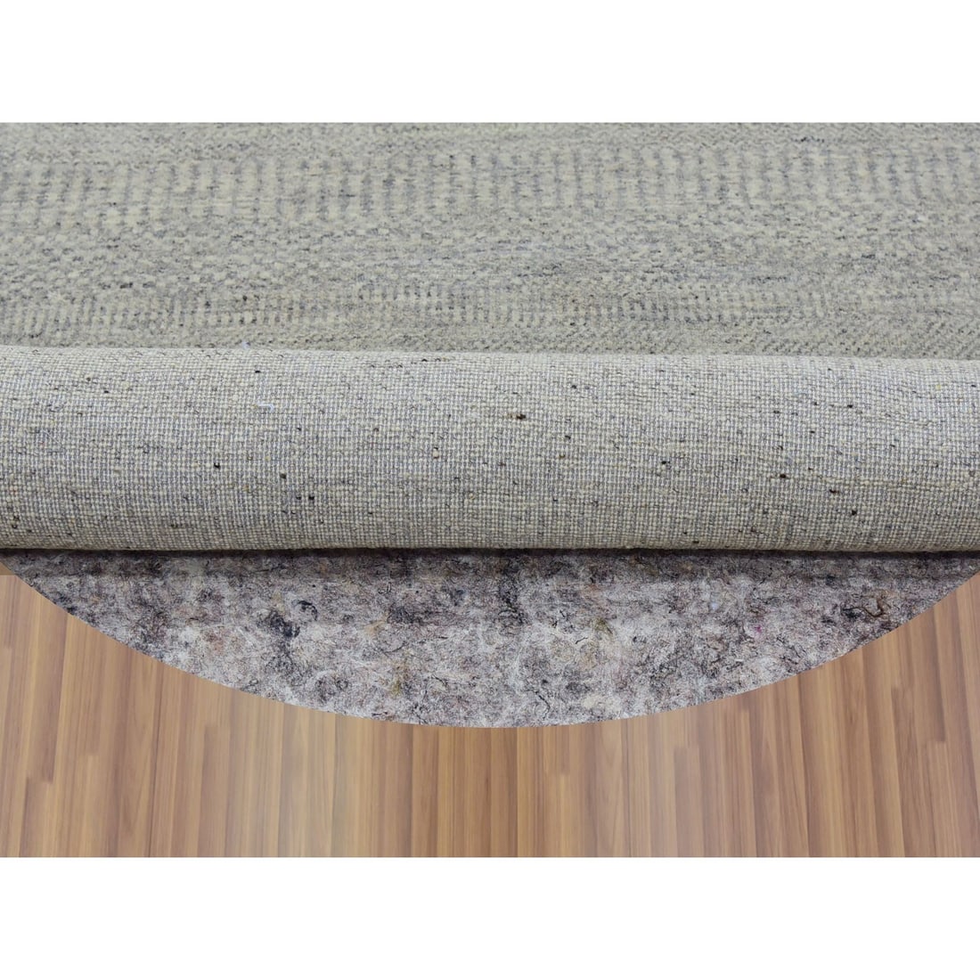 Rug 5'x5' Perfect Gray Undyed Wool Hand Knotted Grass Design Round - 3