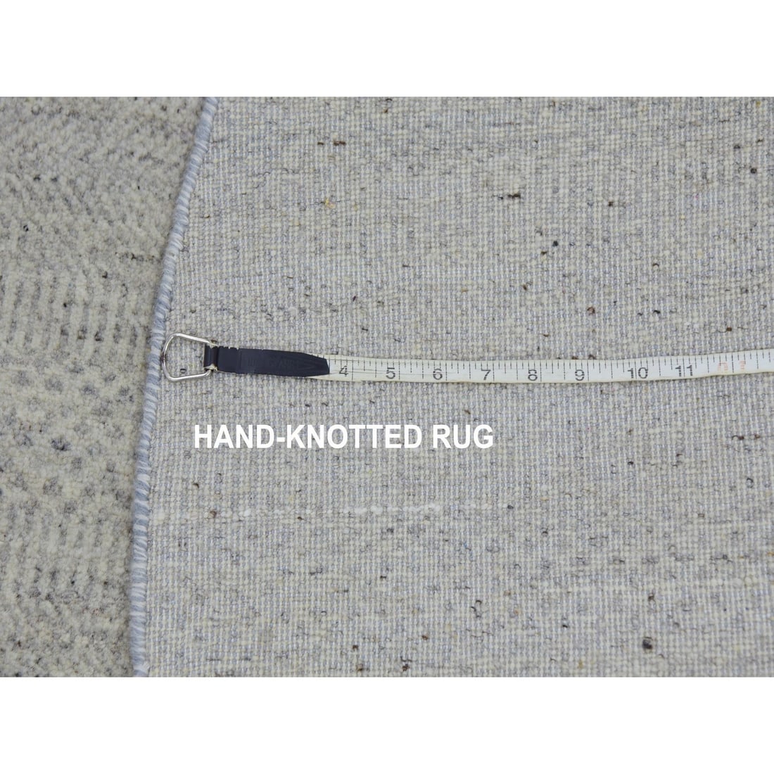 Rug 5'x5' Perfect Gray Undyed Wool Hand Knotted Grass Design Round - 7