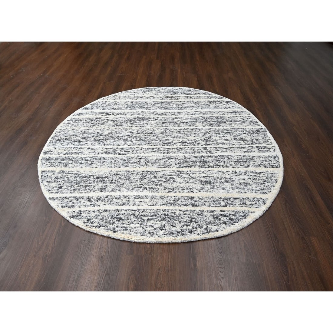 Rug 8'x8' Salt and Pepper Modern Striae Design Wool Hand Knotted Round - 2