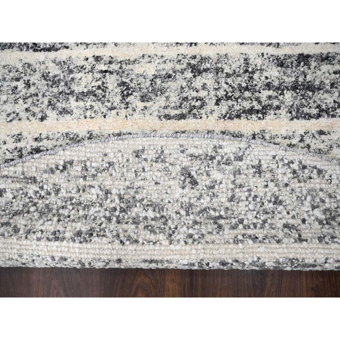 Rug 8'x8' Salt and Pepper Modern Striae Design Wool Hand Knotted Round - 3