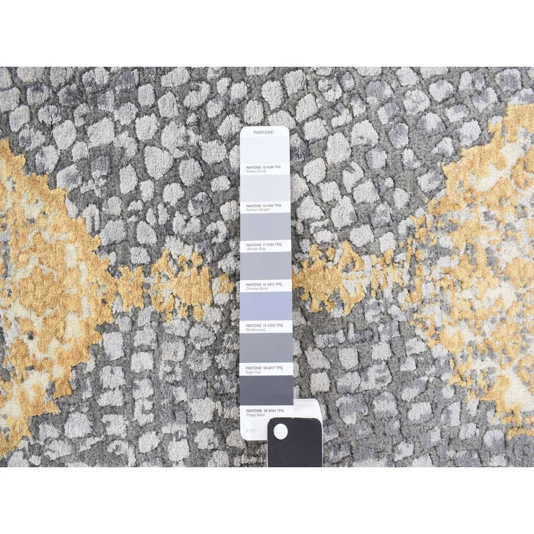 Rug 3'2"x10' Gray Zoroastrian Design Wool and Silk Hand Knotted Runner - 4